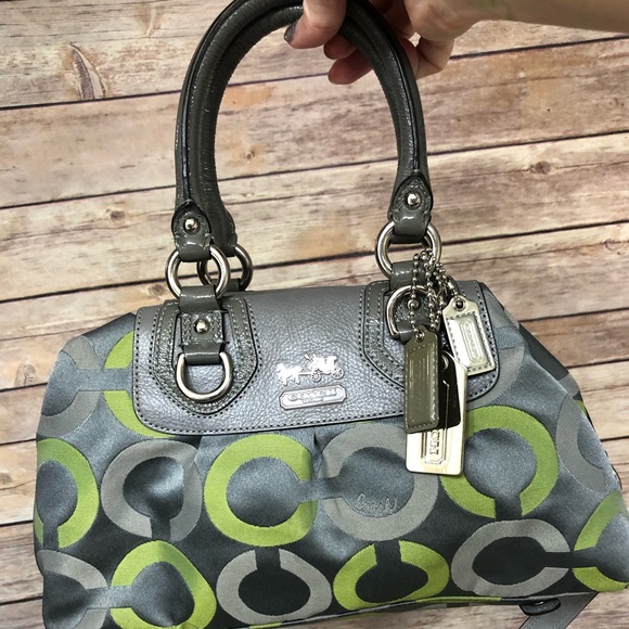 Coach Madison Op Art Sabrina Lime Green & Grey. - Picture 1 of 3